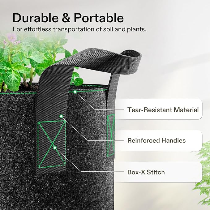 VIVOSUN 10-Pack 10 Gallon Grow Bags, Reinforced Planter Fabric Pots for Gardening Black