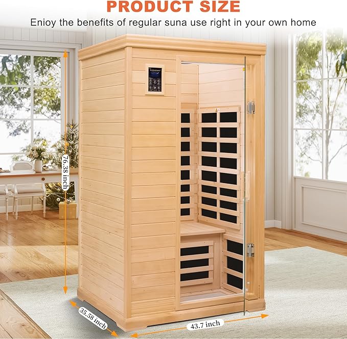 2 Person Infrared Saunas for Home, 2 Person Sauna Hemlock Wood Low EMF FAR Dry Sauna Indoor Saunas for The Home, with Colored Lights 1750W, Room:76.37 * 38.58 * 43.7Inch