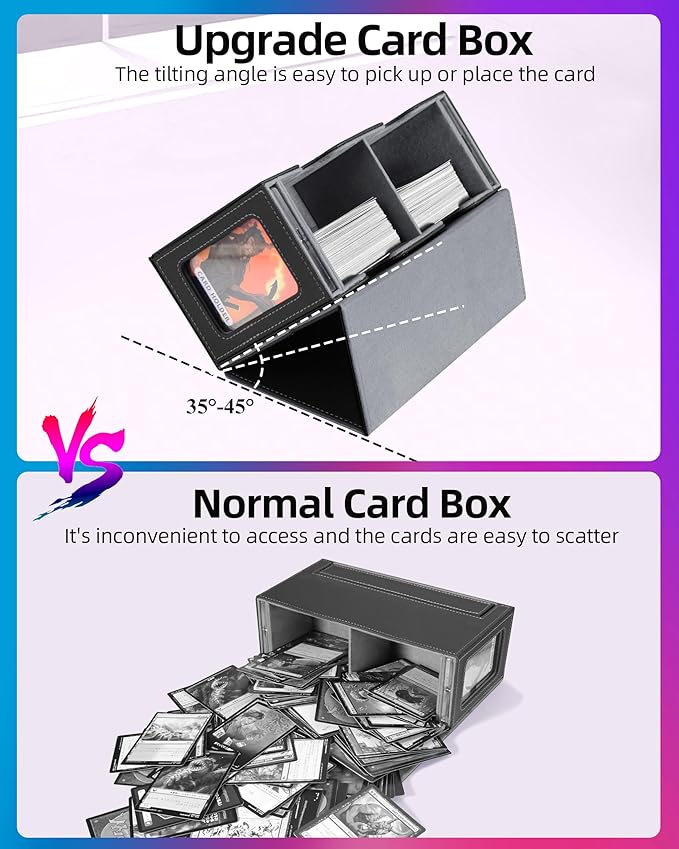 MTG Deck Box, MTG Commander Card Deck Box with Commander Display, Fits 250+ Single Sleeved, Double Card Storage Box with Dice Tray, Magnetic Card Storage Case for CCG TCG Sports Cards, Black Grey