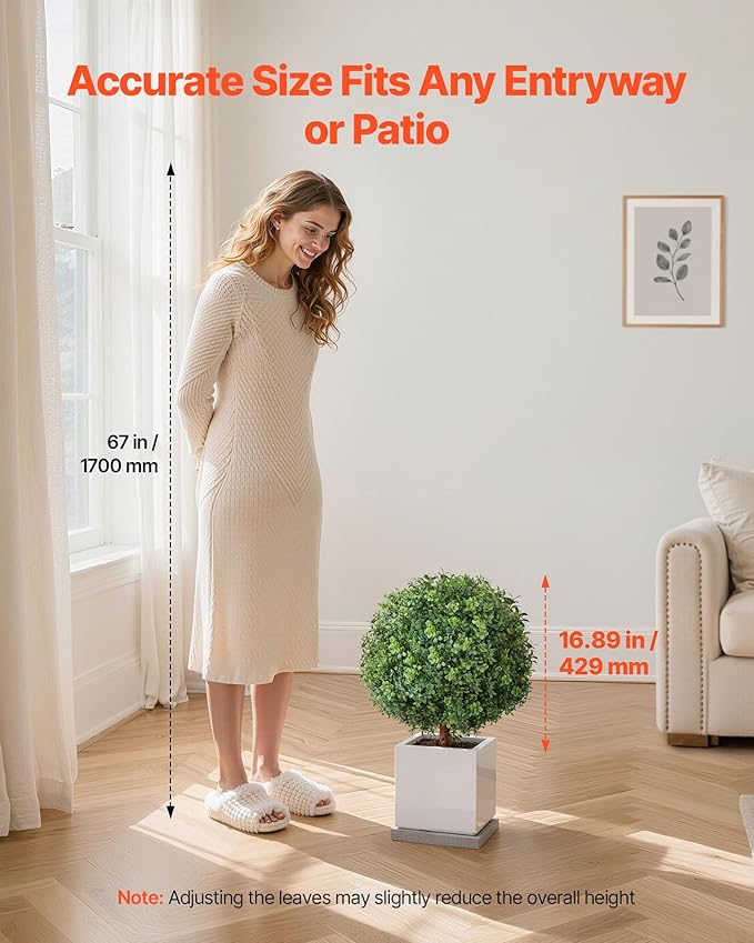 VEVOR Artificial Topiary Boxwood Trees with Ground Spike, 22 inch 2 Set Faux Shrubs & Bushes Potted Plants, Fake Silk Tree Look Real for Decor Front Porch Outdoor Indoor Patio Garden Balcony Backyard