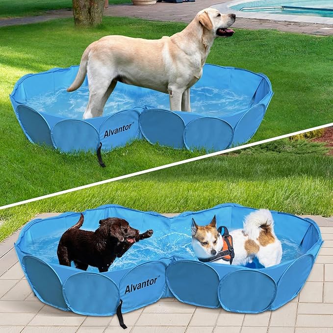Alvantor Pet Double Swimming Pool Dog Bathing Tub, Hard Plastic Pools, Cat Puppy Shower Spa Foldable Portable Indoor Outdoor Pond Ball Pit 63"x35"x12" Patent Pending