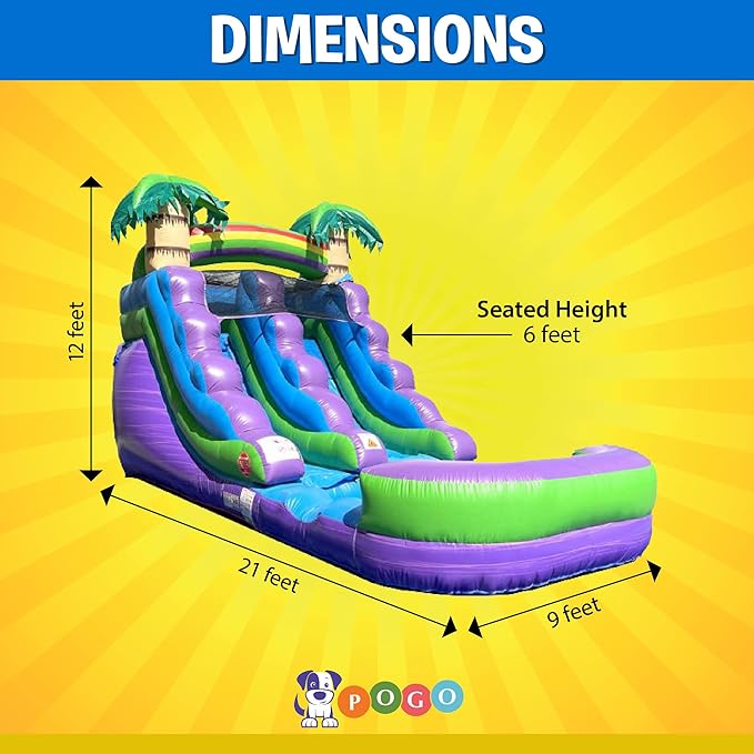 Inflatable Water Slide for Kids & Toddlers with Inflatable Pool, Backyard, Park or Commercial Use, Outdoor Water Play, Includes Blower Stakes, Splash Pool & Storage Bag, Large 21' x 9' x 12'
