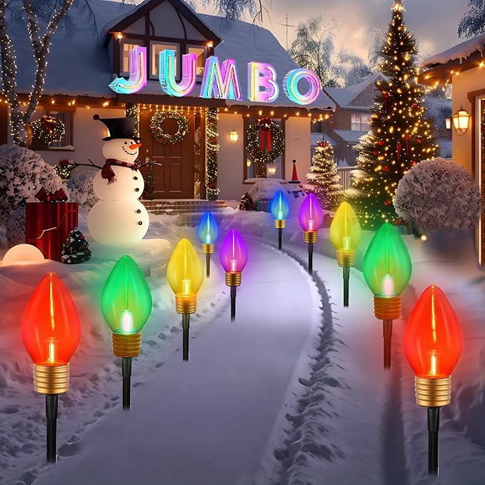 10 Jumbo C9 Pathway Lights Outdoor, 11Ft 2 Pack 5 LED Giant Bulbs, Large Outdoor Christmas Decor for Holiday Lawn Yard Garden, Big Christmas Lights Decorations, Multicolor