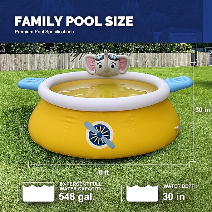 DIMAR GARDEN 8ft x 30in Inflatable Swimming Spray Pool, Outdoor Round Air Top Ring Elephant Pools