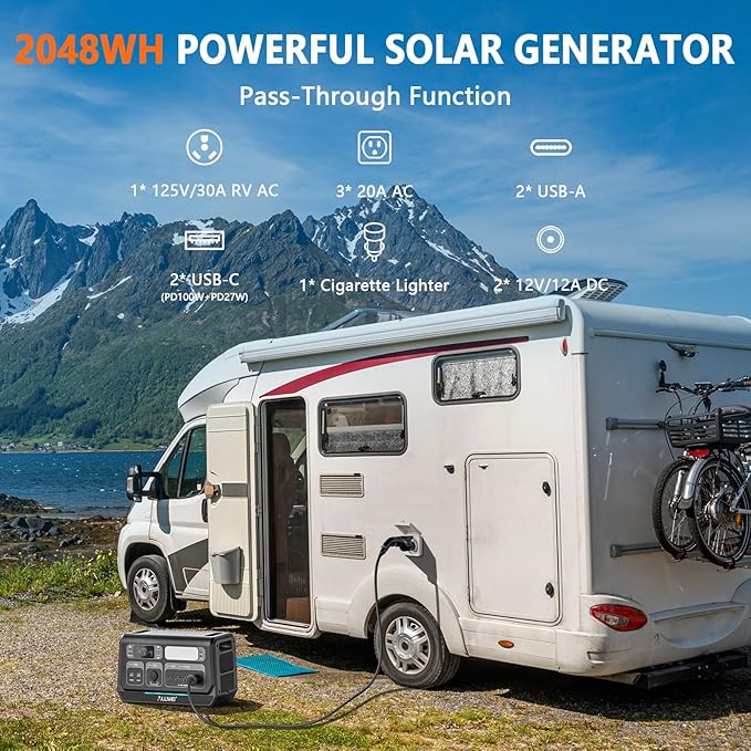 ALLWEI Portable Power Station 2400W(Surge 4800W), 2048Wh LiFePO4 Battery, Solar Generator with UPS, Full Charge in 1.5Hrs, 4 AC Outlets, Outdoor Generator for RV Camping Off-grid Home Backup