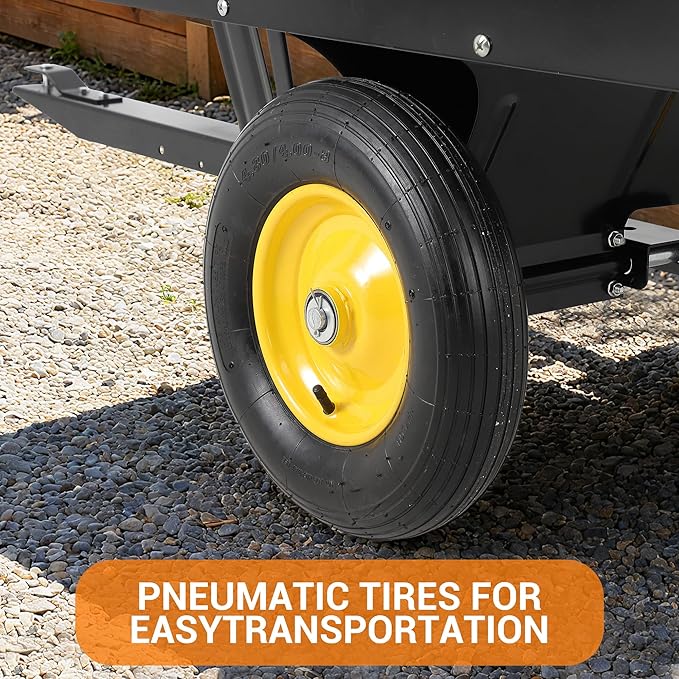 500LBS Heavy Duty Tow Behind ATV Trailer, Steel Dump Cart, Garden Utility Trailer with Removable Tailgate for Riding Lawn Mower Tractor, Black