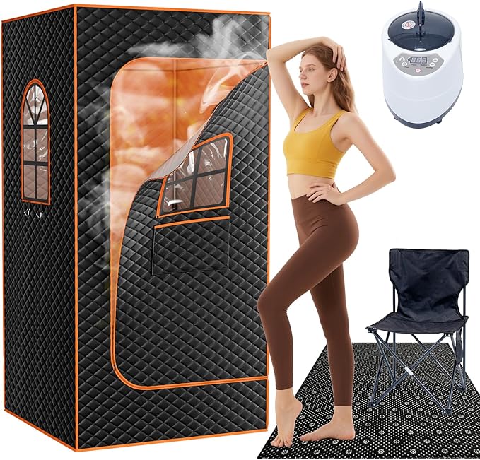 DoCred Portable Sauna for Home, Upgraded Personal Steam Sauna Box with 3L Steamer, Folding Chair, Extra Large Size Foldable Home Sauna, Full Body Sauna Tent for Relaxation Spa