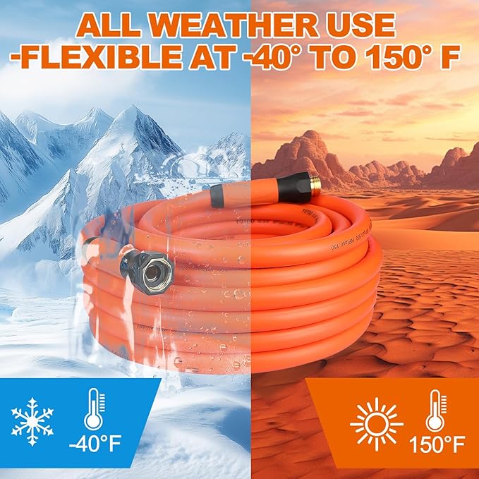 YOTOO Heavy Duty Hybrid Garden Water Hose 5/8-Inch by 100-Feet 150 PSI Kink Resistant, Flexible with Swivel Grip Handle and 3/4" GHT Solid Brass Fittings, Orange