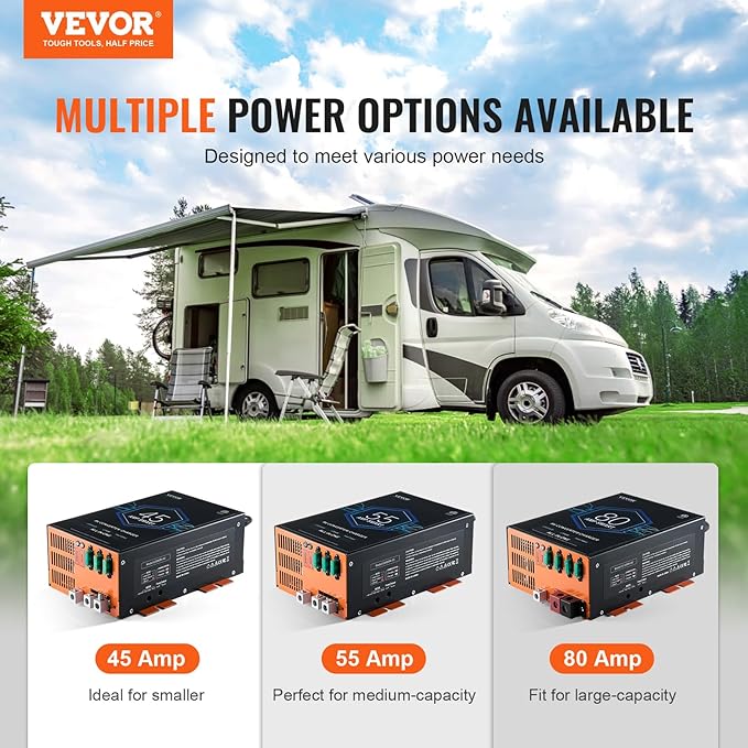 VEVOR RV Converter, 80 Amp, 110V AC to 12V DC RV Power Converter Battery Charger with 4 Stage Smart Charging 13V to 16.5V Adjustable Operating Range, Compatible with Lithium Lead Acid Battery, ETL