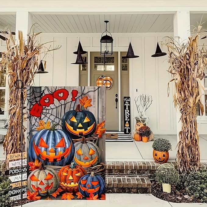 Welcome Fall Garden Flag - Autumn Thanksgiving Pumpkin Garden Flags 12 x 18 Inch Vertical Double Sided Scary Pumpkin Holiday Yard Decoration