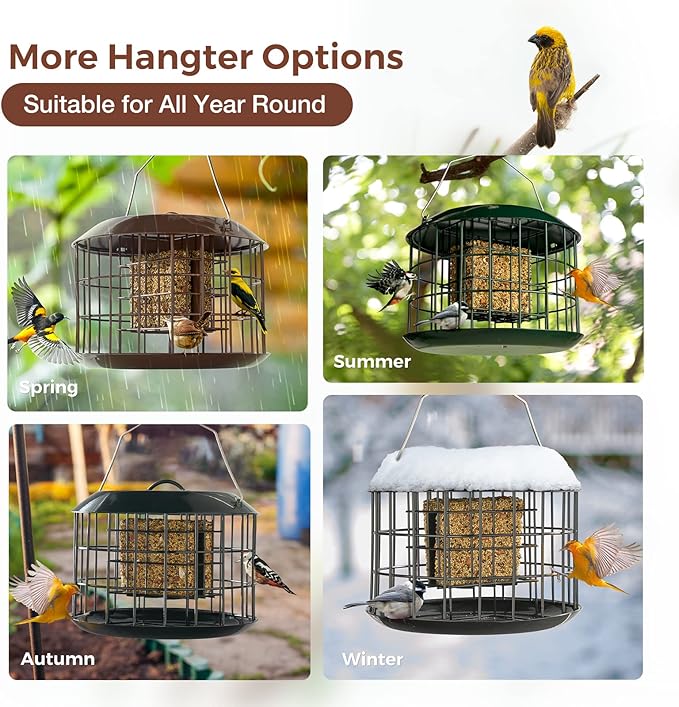 Kingsyard Squirrel Proof Suet Feeder, Cage Bird Feeders for Outdoors Hanging, All Metal, Double Suet Cake Capacity, Tray & Weatherproof, Brown
