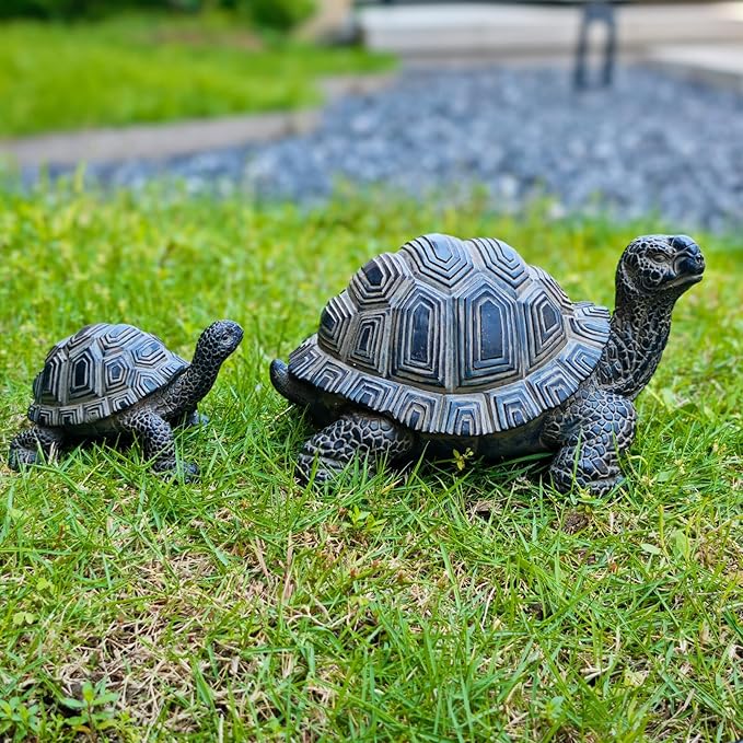 2 Pcs Turtle Outdoor Statue Tortoise Garden Figurine Outdoor Decor Sculpture Ornament, Resin Decorations Patio Lawn Yard Housewarming Mom Gifts