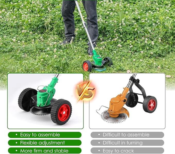 21V Cordless Grass Trimmer, Electric String Weed Wacker with 2.0Ah Lithium Battery, Telescopic Handle, 40 Min Runtime, 18000 RPM, Low Noise 92dB (Green)