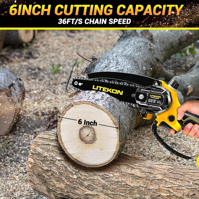 Mini Chainsaw with 1000 Watt High Power Motor, 36 FT/S Cordless Power Chainsaw with Auto-Oil System, 2025 Upgraded 6Inch 20V Electric Chain Saw with 2x2000mAh Battery & Quick Charger, 3 Chains