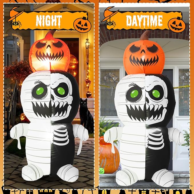 5FT Zombie with Pumpkin On Head, Halloween Outdoor Inflatable Decoration, with LED Lights, Suitable for Outdoor Lawns, Gardens, Terraces and Halloween Parties