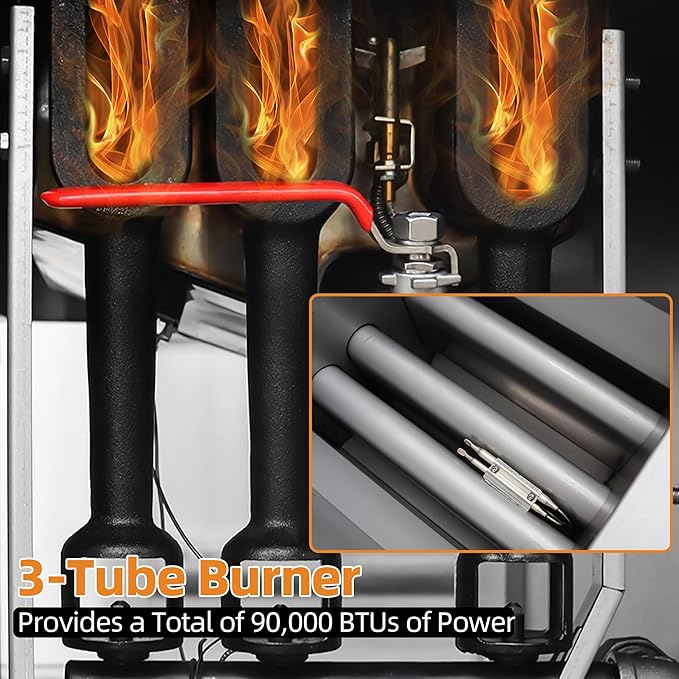 Commercial Deep Fryer with 2 Baskets, 90000 BTU Natural Gas Fryer - CSA Certified, 200°F-400°F 3 Tubes, Stainless Steel Floor Fryer for Restaurants, Fast Food, Food Trucks