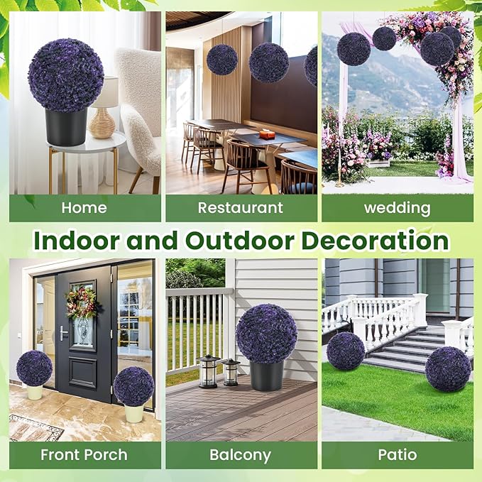 Goplus 2 PCS 15 Inch Artificial Plant Topiary Ball, Round Faux Lavender Balls Outdoor, Garden Spheres Decorative for Front Door, Porch, Backyard, Balcony, Patio, Wedding and Home Décor