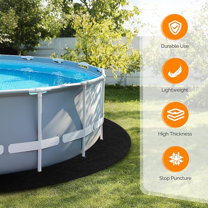 VINGLI 12 FT Round Pool Liner Pad for Above Ground Swimming Pools, Extra Thick Swimming Pool Liner, Prevent Punctures, Weed Barrier, Black