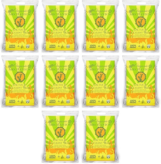 Cactus and Succulent Blend Potting Soil, 2 Quarts (Pack of 10) - Enhances Root Growth & Water Drainage with Biochar, Rice Hulls, and Worm Castings - Peat-Free & Eco-Friendly