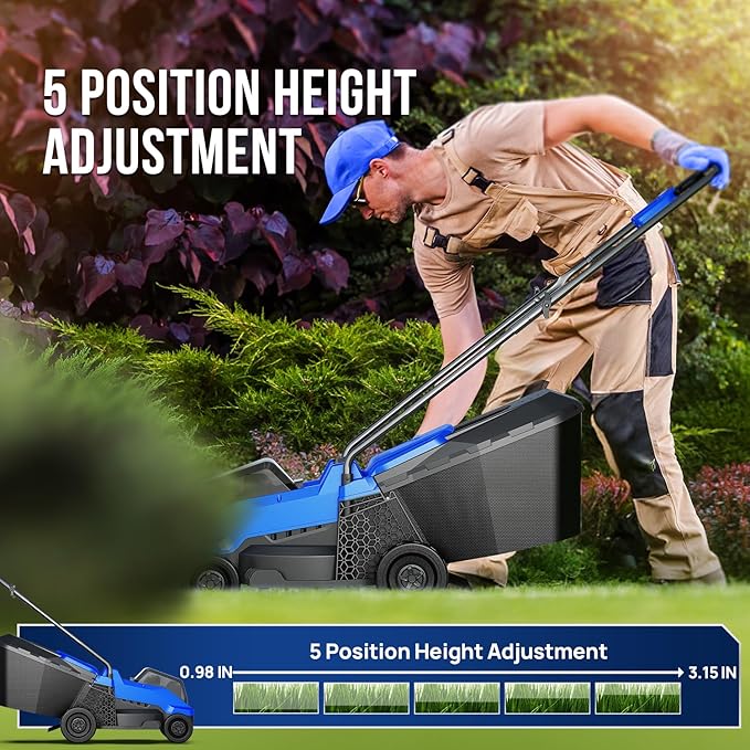 Wild Badger Power 40V 14" Cordless Lawn Mower, Up to 1600sq.ft, Brushless Motor, 5 Height Settings, Bagging & Mulching, Quick-Fold, 4.0Ah Battery & Fast Charger Included