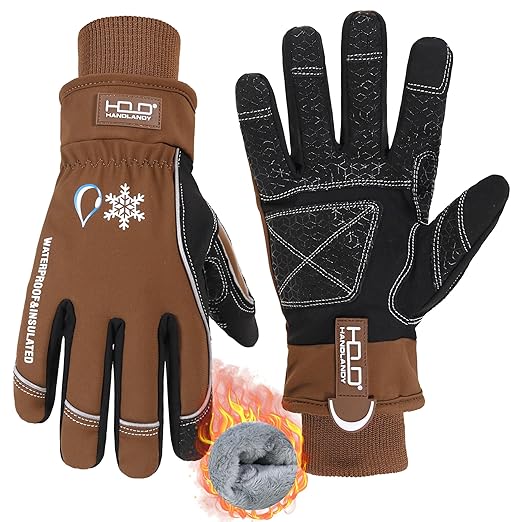 HANDLANDY Winter Insulated Work Gloves, 3M Thinsulate Thermal Water-Resistant Gloves for Men Women Touch Screen, Warm Ski Snowboard Cold Weather Gloves (Brown, Large)