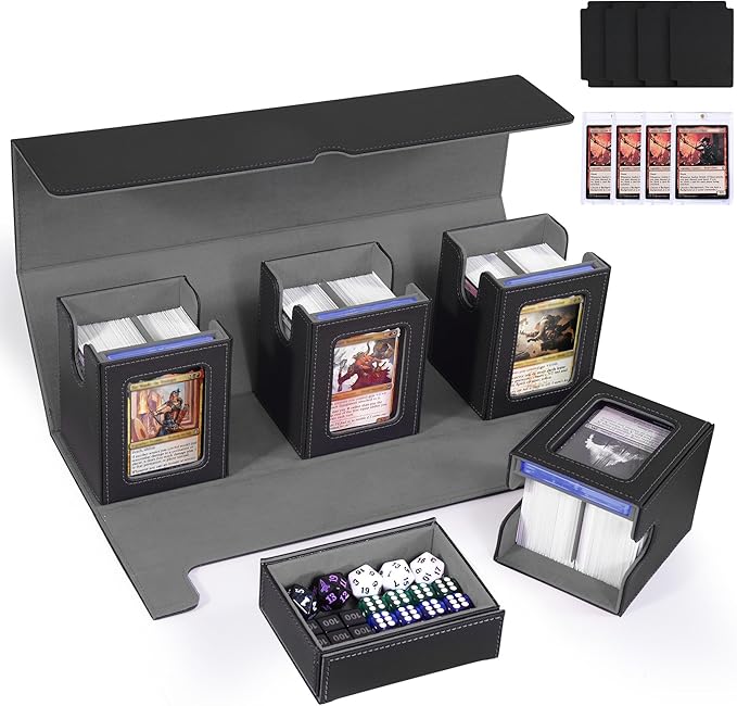 Marsguard Trading Card Deck Box with Commander Display，5 in 1 MTG Storage Holds 400+ Double-Sleeved Cards，4 Deck Boxes & Dice Tray Included，Fits MTG, TCG, PTCG & Sports Cards