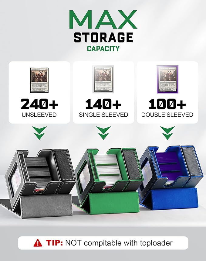 ZLCA MTG Commander Deck Box with Display Window, Deck Box Holds 100 Double-Sleeved with Dice Tray & 35pt Magnetic Card Holder（Black& Green）