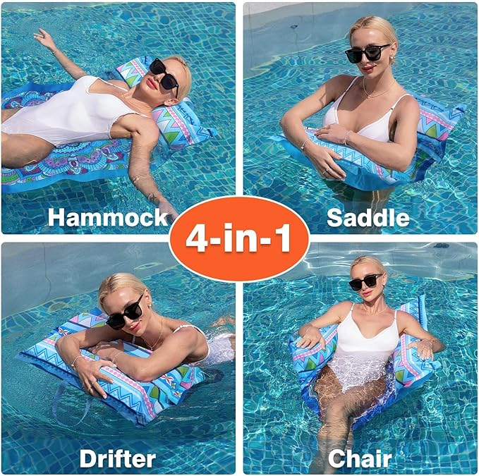 WERNNSAI Inflatable Pool Floats for Adults - 2 Pack Water Hammock Fabric Mesh Pool Rafts Portable Multi-Purpose Floating Swimming Hammock Water Lounge Chair Drifter for Summer Beach Party