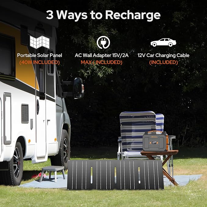 100W Portable Power Station with Foldable Solar Panel, 110V Camping Power Bank with AC Outlet, Rechargeable Battery Solar Generator Power supply for Smart Device Outdoor RV Travel, Emergency Backup