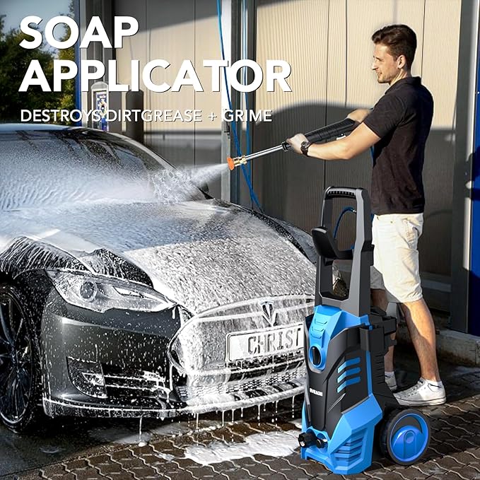 EVEAGE Electric Powerful Pressure Washer - 3500PSI Max 2.5GPM Power Washer with 20FT Hose 4 Quick Connect Nozzles, Soap Tank Clean Cars, IPX5 Car Wash Machine/Car/Driveway/Patio Clean
