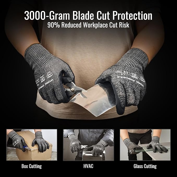 2/5 Pack Snug Fit Cut Resistant Gloves, ANSI A4, XS-3XL, Men/Women, Metal/Glass/Wood/Box Cutting, Fishing, HVAC