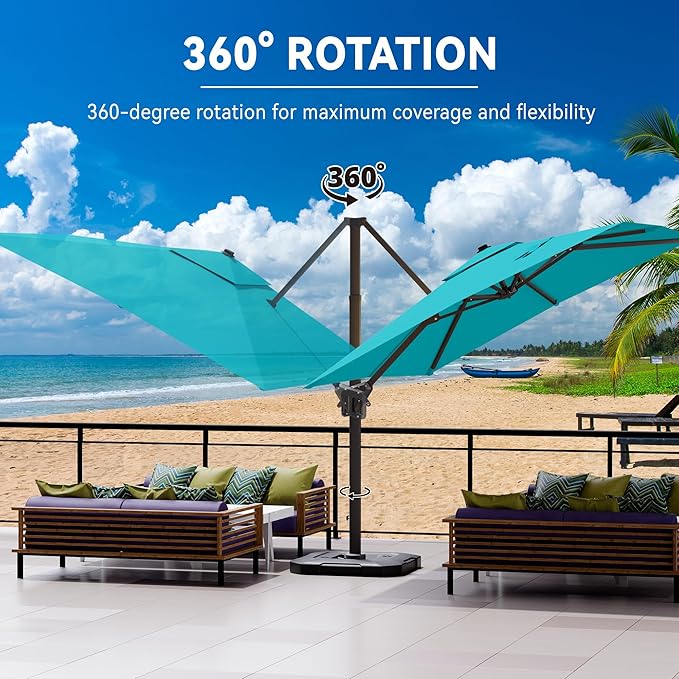 9' X 12' Cantilever Patio Umbrella 360°Rotation Rectangular Outdoor Large Offset Umbrellas Heavy Duty Windproof for Garden Deck Pool Backyard, Turquoise