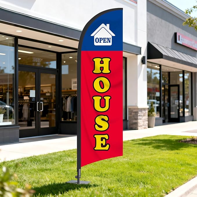 Open House Flag for Real Estate 8 Ft Open Feather Flags Banner with Pole Kit and Ground Stake for Outside Outdoor
