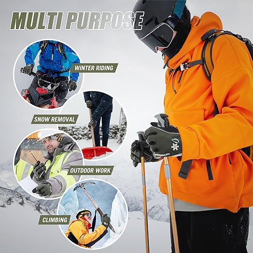 HANDLANDY Winter Insulated Work Gloves, 3M Thinsulate Thermal Water-Resistant Gloves for Men Women Touch Screen, Warm Ski Snowboard Cold Weather Gloves (Army Green, Small)