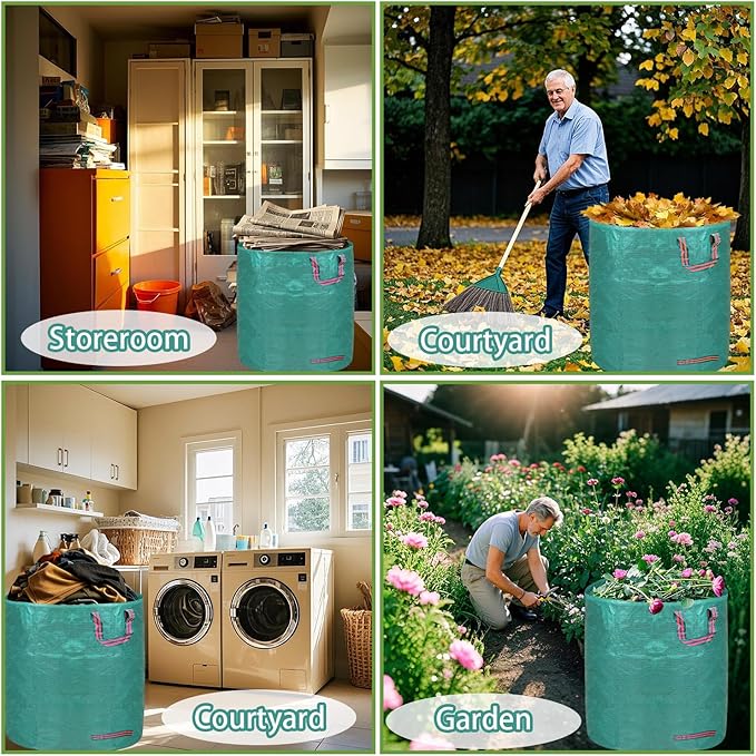 Reusable yard waste bags. 72-gallon large leaf bags(2-pack) Heavy-duty yard garden bag. Leaf bags with 4 handles that can stand upright. Great for collecting leaves and grass clippings