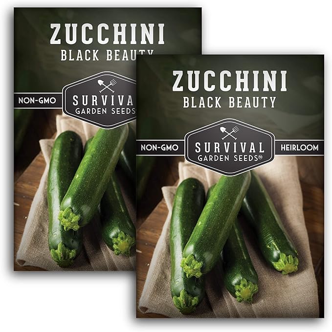 Survival Garden Seeds - Black Beauty Zucchini Seed for Planting -2 Packs with Instructions to Plant & Grow Dark Green Summer Squash Plants in Your Home Vegetable Garden - Non-GMO Heirloom Variety