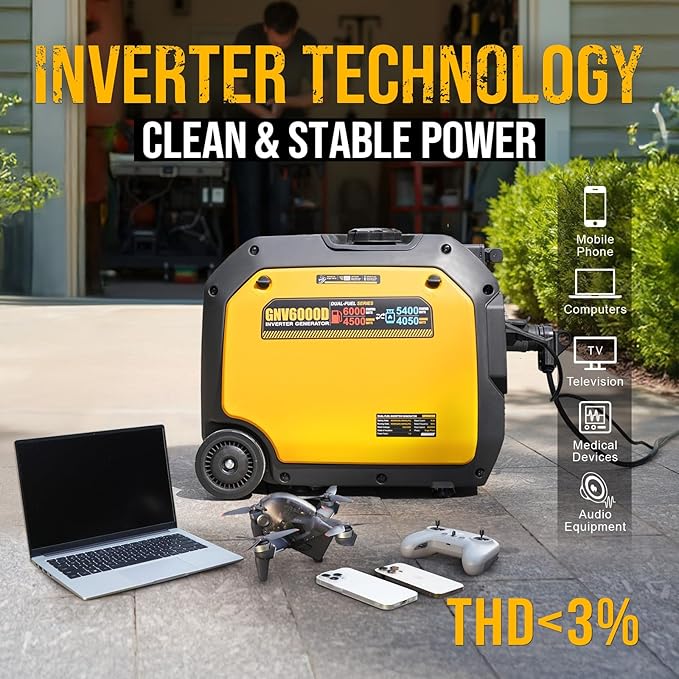 6000W Dual Fuel Inverter Generator, Gas & Propane Powered, RV Ready Electric Start, Super Quiet, 120V/240V with CO Sensor Portable Generator for RV, Camping or Emergency