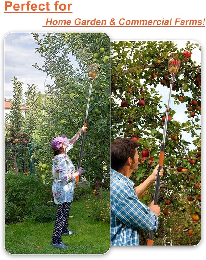 AgiiMan 3 to 12 FT Fruit Picker Pole - Reach to 18 FT Fruit Picker with Telescopic Extension Pole, Lightweight and Sturdy Aluminum Telescopic Pole, Easy to Assemble Fruit Picking Basket