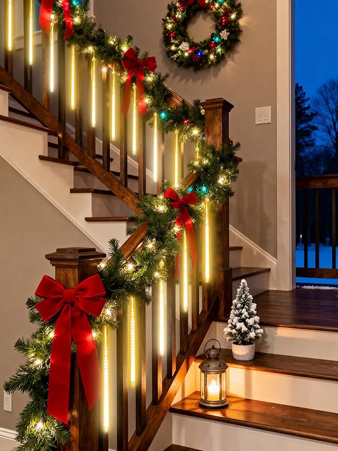 Flacchi Meteor Shower Icicle Lights - 5 Tubes 20" Each 270 LED Cascading Raindrop Lights, Timer Outdoor Waterproof Christmas Decorations for Holiday Party(Warm White)