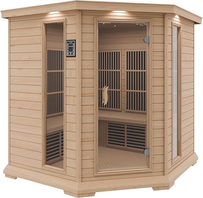 SteamSpa 1-5 Person Low EMF Carbon FAR Infrared Hemlock Wood and Tempered Glass Indoor Home Sauna Room with LED Touch Control Panel, Color LED Therapy Light, Bluetooth Speaker, Oxygen