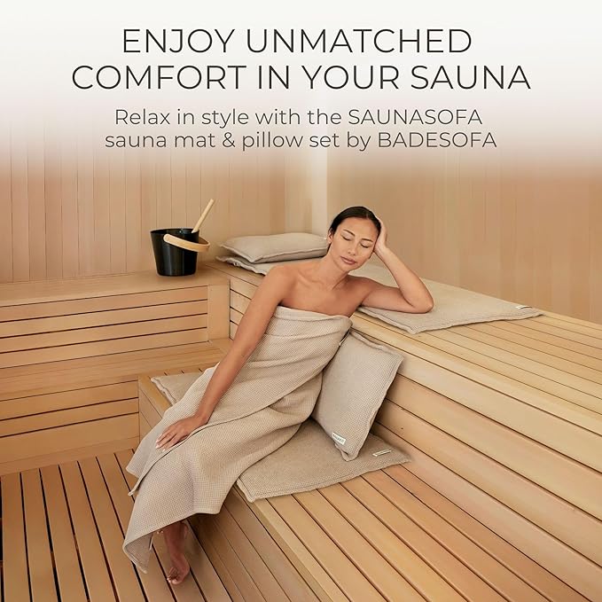 SAUNASOFA™ Sauna Mat & Pillow Set – 2 Seater Sauna seat Cushion with Pillow – Heat-Resistant Sauna kit for Infrared & Finnish saunas in Grey