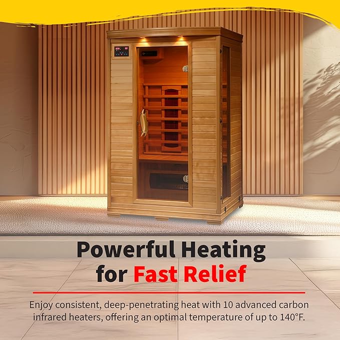 HEATWAVE Coronado 2 Person Hemlock Infrared Sauna for Home & Indoor Relaxation – With 5 Ceramic Heaters, Chromotherapy Lighting, Tempered Glass Door, Sound System, Ergonomic Backrests