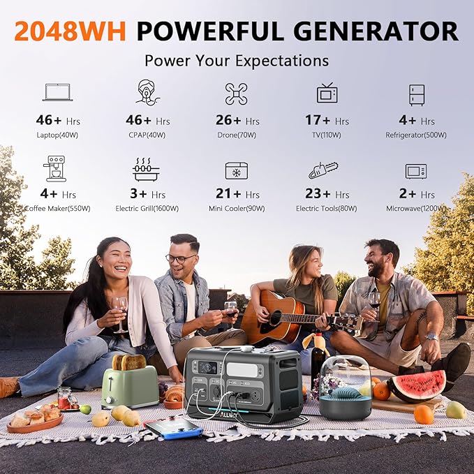 ALLWEI Solar Generator 2400W with 1x 200W Solar Panel, 2048Wh LiFePO4 Portable Power Station, UPS, Fast Charge in 1.5H, Max 10kWh Expandable Solar Power Generator for RV Camping Outdoor Power Outage