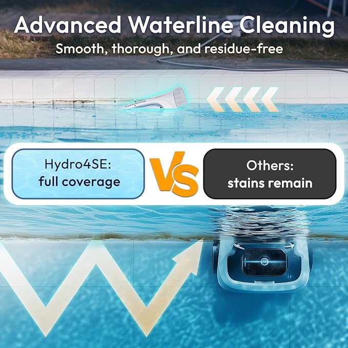 Hydro 4SE Robotic Pool Cleaner, Wired Automatic Vacuum with Wall & Waterline Cleaning, Oversized Top-Loading Filter, Dual Inlet System, Works for Inground/Above-Ground Pools Up to 40FT
