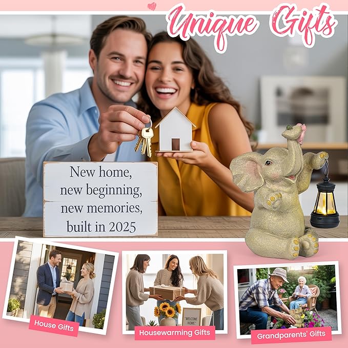 GIGALUMI Solar Garden Statues Elephant with Lantern Elephant Gifts for Women Birthday Gifts for Mom. Elephants Figurine Solar Garden Decor Outdoor Statues for Yard, Patio, Balcony, Lawn, Pond