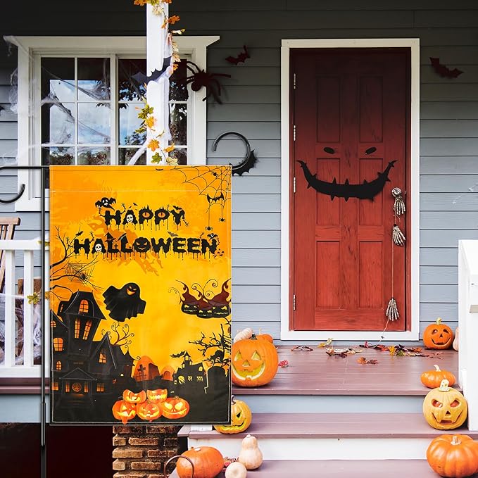 Halloween Holiday Garden Flags 12x18 Inch Vertical Double Sided Pumpkin Lantern Spider Web Ghost Flags for Home Yard Lawn Outdoor Decorations