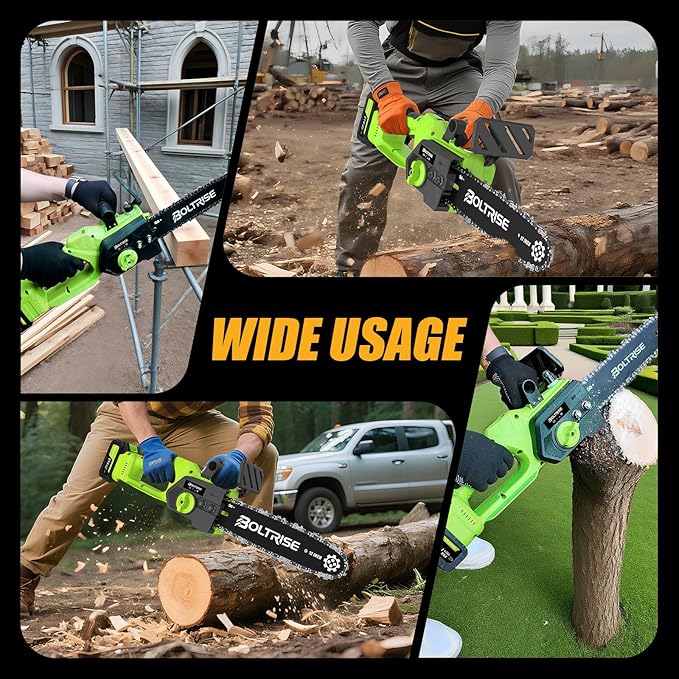12 Inch Cordless Brushless Electric Chainsaw, 2 × 4.0Ah Batteries & Auto Oiler Security Lock, 42 FT/S Powered Compact HandHeld Chain Saw, for Tree Trimming, Wood Cutting Garden, Pruning