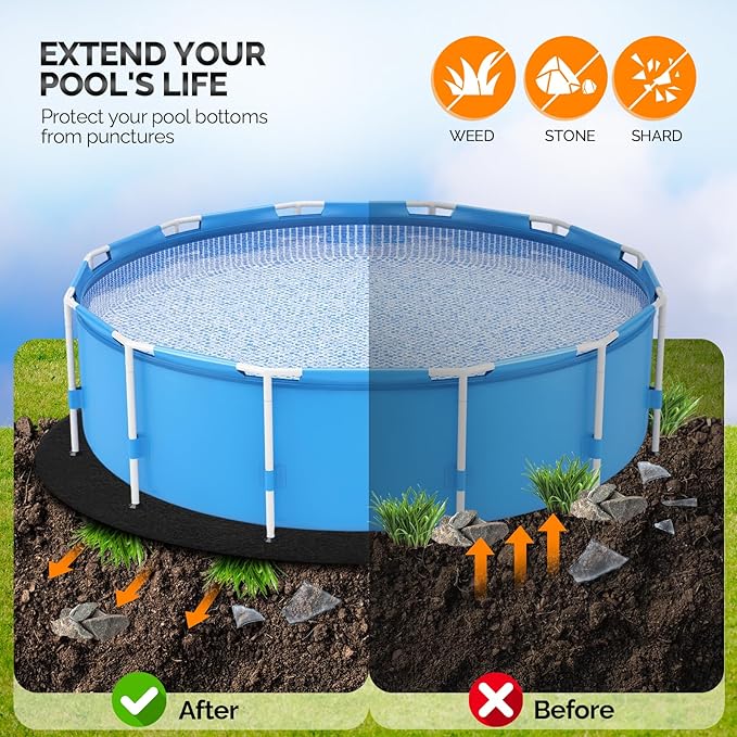 VINGLI 12 FT Round Pool Liner Pad for Above Ground Swimming Pools, Extra Thick Swimming Pool Liner, Prevent Punctures, Weed Barrier, Black