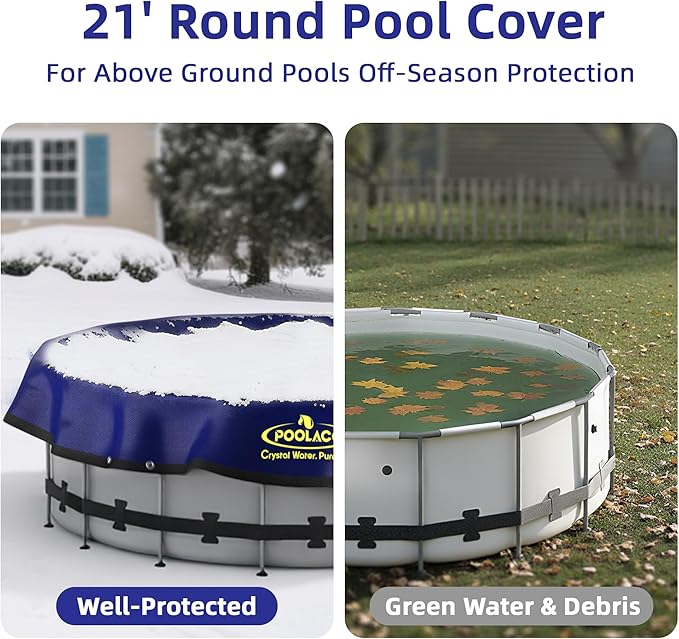 Pool Covers for Above Ground Pools - 21 ft Round Winter Pool Cover, Extra Durable Cold- and UV-Resistant Heavy-Duty Swimming Pool Cover for Winterizing
