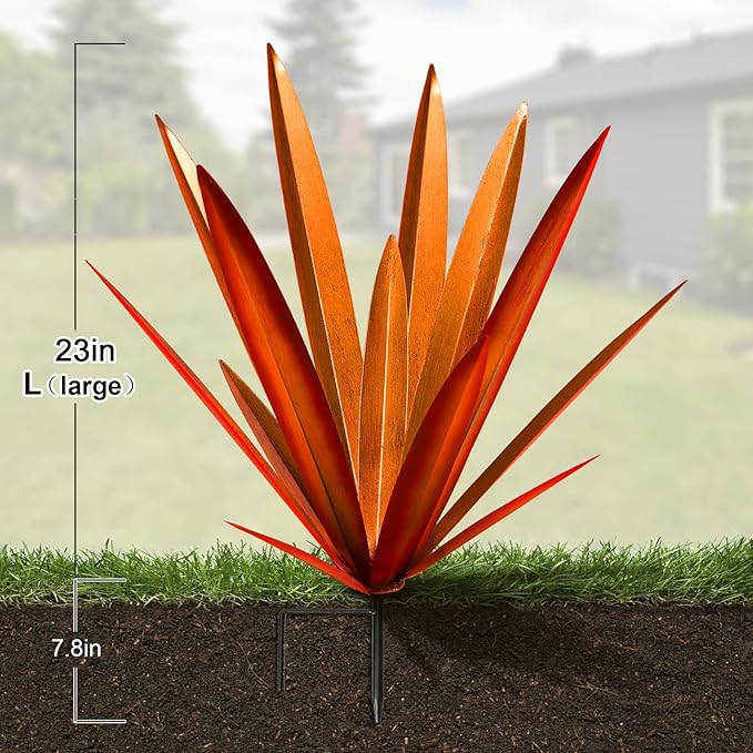 TOMBABY Large Leaf Thickened Metal Agave Plant Outdoor Decoration Desert Courtyard Art Plant Garden Decoration Outdoor Metal Art Floral Gift (1, RED)
